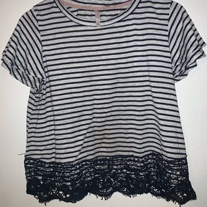 striped crop top with lace at bottom
